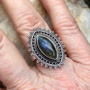 LABRADORITE marquise filigree ring NWT